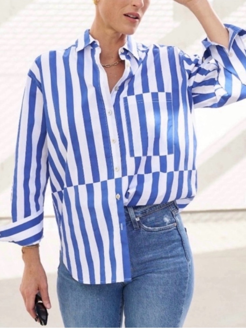 AYR The Deep End Button
Down Shirt Marais Blue Regatta
Stripe Cotton Top, Small - Picture 2 of 12